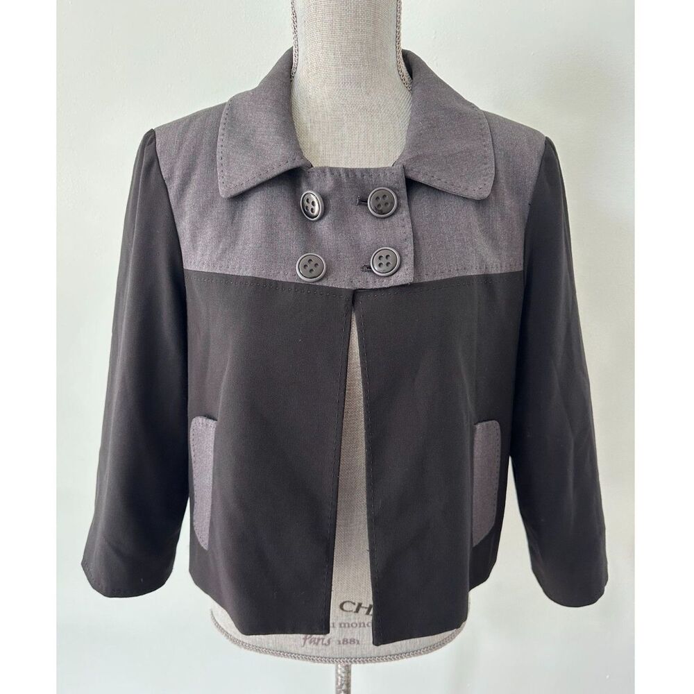 Larry Levine Two-Tone Crop Jacket Gray Black Colorblock Double Breasted size 10